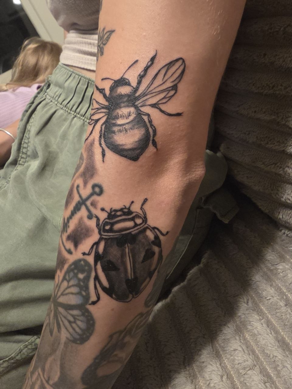 Bee and ladybug black and grey