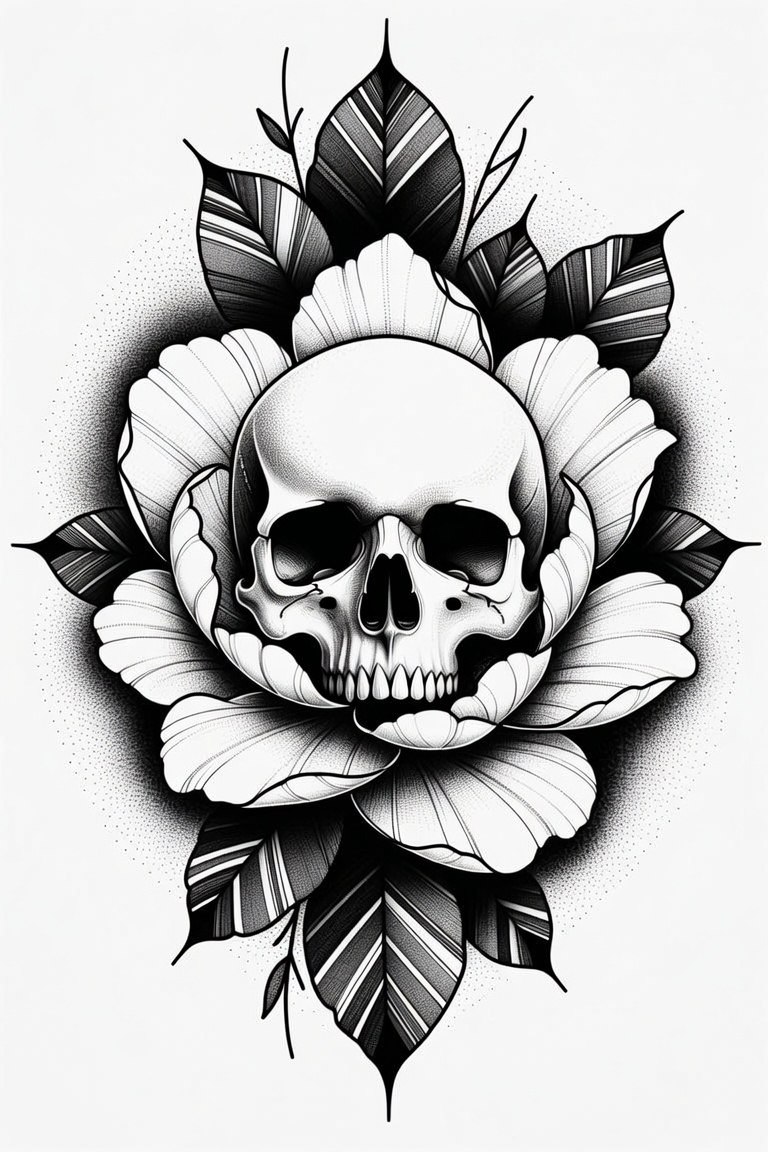 Skull Bloom II — black and grey flash design