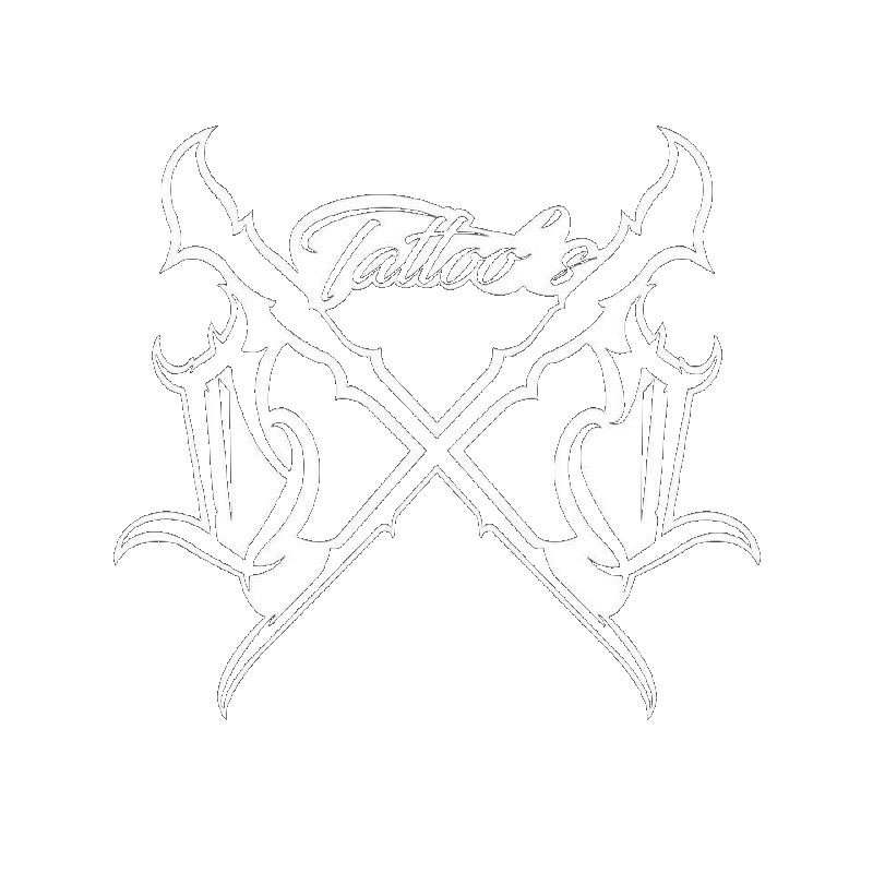 DC Tattoos logo — crossed tattoo machines